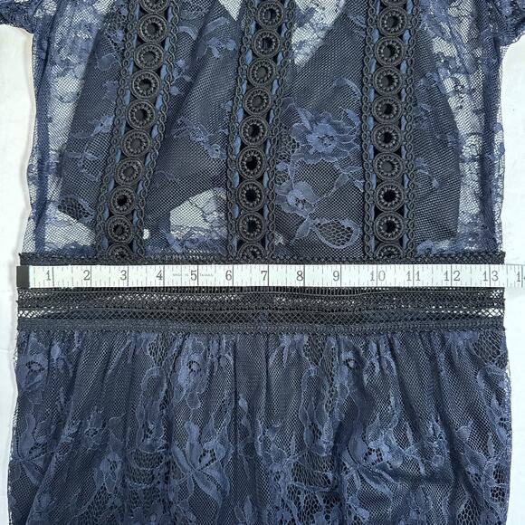 Self-Portrait Navy Lace Frill Midi Dress SP13-056 Size 4 Elegant Cocktail - Picture 15 of 16